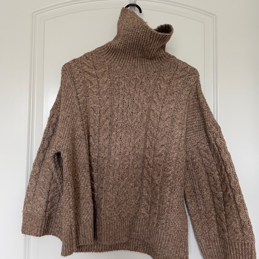 Calvin Klein Cable Knit Turtleneck Sweater - Brown